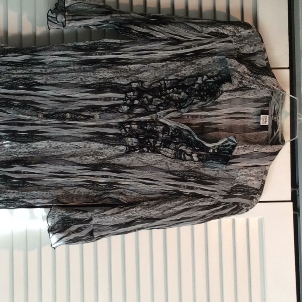 Grey, black with silver blouse